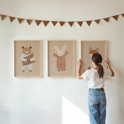 Woodland Animals Wall Art Nursery Decor Kids Room Wall Art Baby Animals Print Earth Tones Wall Art Gender Neutral Poster Bear Bunny Fox