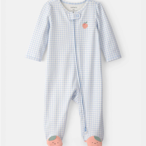 Baby Girl Peach Gingham 2-Way Zip 100% Cotton Sleep & Play Pajama - Blue | Carter's