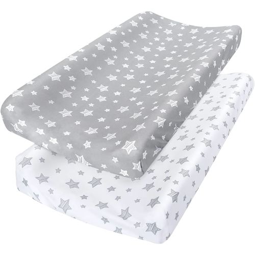 Changing Pad Cover for Boys Girls 2 Pack, Lovely Print Soft Unisex Diaper Change Table Sheets, Fit 32"x16" Contoured Pad, Comfy Cozy 2-Pack Cradle Sheets, Grey & White