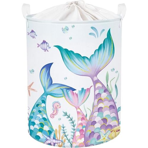 Mermaid Tail Baby Laundry Hamper Collapsible Clothes Kids Storage Basket Large Girls Gift Toy Box Bin for Nursery Room, Colorful, 63L