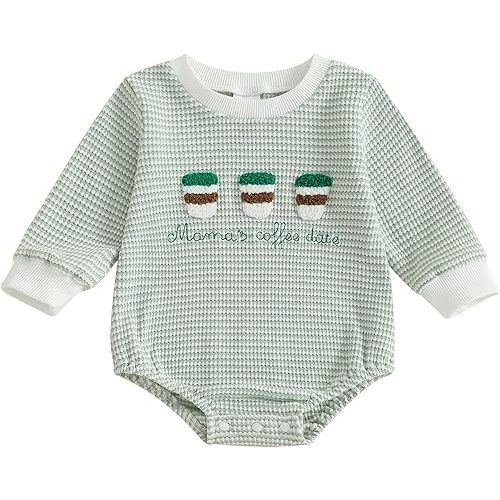 Infant Long Sleeve Bubble Romper Baby Boy Fall Winter Outfits Newborn Waffle Knit Embroidery Bodysuit Clothes