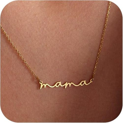 SLOONG Mama Necklaces for Women, Gifts for Mother, 14K Gold Plated Dainty Necklace Non Tarnish Jewelry, Gifts for New Mom