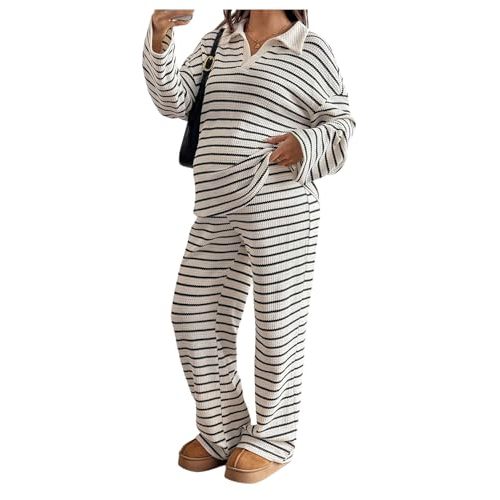 Verdusa Women Maternity Sets 2 Piece Striped Lounge Set Long Sleeve Shirt with Pants Comfy Clothes