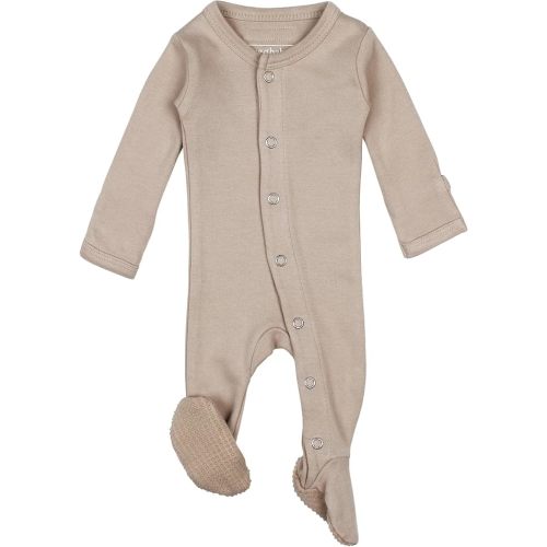L'ovedbaby Unisex Baby Organic Cotton Snap Footie, GOTS Certified, Long Sleeve Sleep Play Footed Pajamas, Mitten Cuffs Grips