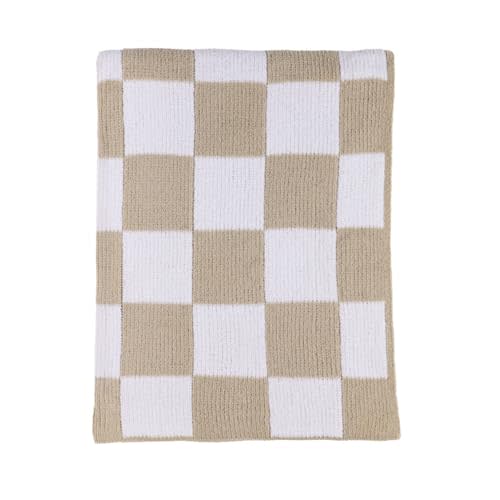 Living Textiles Chenille Knitted Blanket - Taupe Check