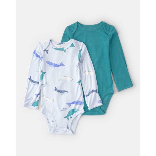Baby 2-Pack Whale PurelySoft Long-Sleeve Multipack Bodysuits - Blue | Carter's 3M