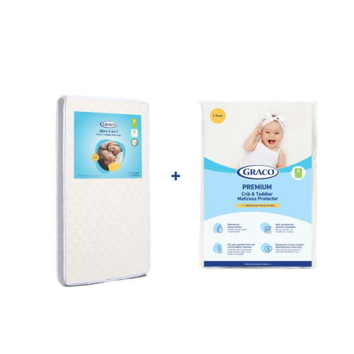 Graco Ultra Crib & Toddler Mattress and 1-Pack Mattress Protector Bundle