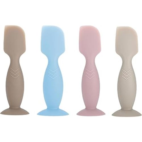 4 Pack Mini Baby Diaper Cream Spatula Applicator, Soft Silicone Baby Butt Paste Spatula Diaper Cream Brush with Suction Cup Base (Brown, Blue, Pink, Gray)