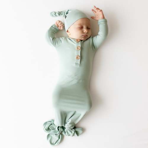 Knotted Gown with Hat Set in Sage | Kyte Baby