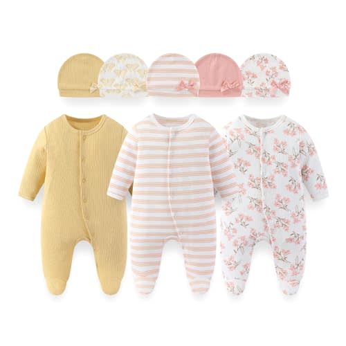 8 Pack Unisex Baby Boy Girl Footed One-piece Outfit Infant Hats 0-12months Comfort New Born Romper Clothes