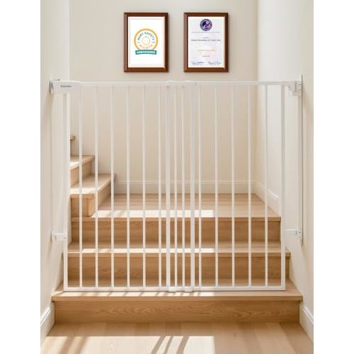 Babelio Extra Tall No Bottom Bar Baby/Dog Gate, 34" H, 29.7-46.5" W, White | Hardware Mount Pet Gate for Indoor Doorways and Hallways with Auto Close, Stay-Open, Wide Walk-through Door, Easy Install