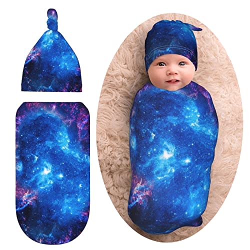 Galaxy Newborn Swaddle Blanket with Hat Set Baby Stuff Receiving Blankets Soft Transition Sleep Sacks Gifts for Infant Boys Girls