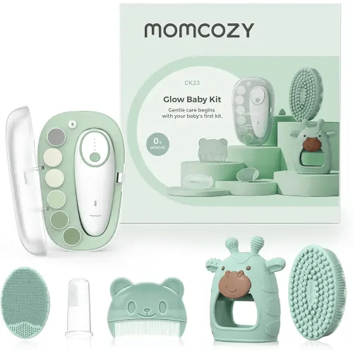Momcozy Baby Kit, Baby Shower & Registry Essential Kit for Grooming & Cleansing Care, Includes Electric Nail File, Teether, Bath Brush, Cradle Cap Brush,Comb, Finger Toothbrush,Newborn Must-Have