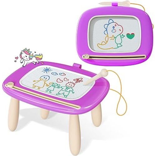 Kikidex Toddler Magnetic Drawing Board, Age 1-3, Purple, Toddler Girl Toys, Doodle Board Pad, Learning & Educational Toys for 1-3 Year Olds, Includes Board, Pen, 4 Table Legs