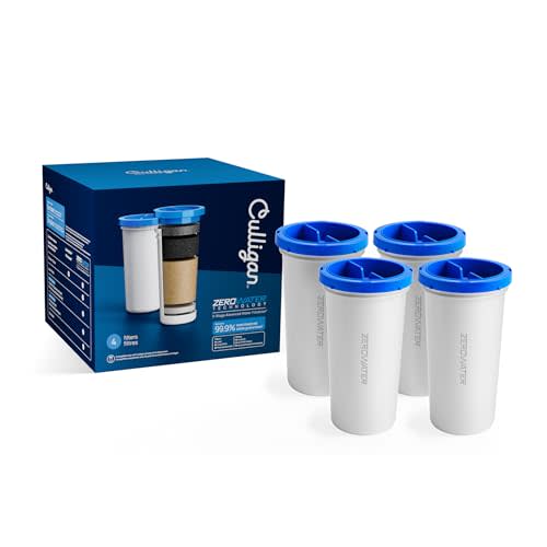 Culligan with ZeroWater Technology Replacement Filter 4-Pack, 5-Stage Advanced Water Filter – IAPMO Certified to Reduce Lead, Total PFAS (Forever Chemicals), Mercury, Fluoride, and Chlorine