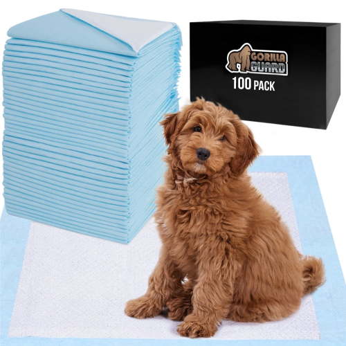 Gorilla Guard Disposable Puppy Pads, 100 Count, 5 Layer Pee Pads, Absorbent Changing Pad, 22x22 in