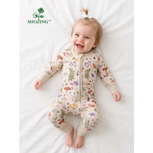 MIOZING Baby Girl Bamboo Romper, Mushroom Meadow Adventure Print, Long Sleeve Zip Jumpsuit, Soft Breathable Toddler Outfit | SHEIN USA