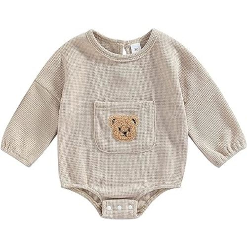 Douhoow Cute Baby Sweatshirt Romper Waffle Knit Baby Clothes Infant Girl Boy Fall Winter Outfits