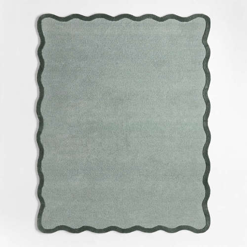 Wavy Border Muted Blue Kids Performance Area Rug 6'x9'