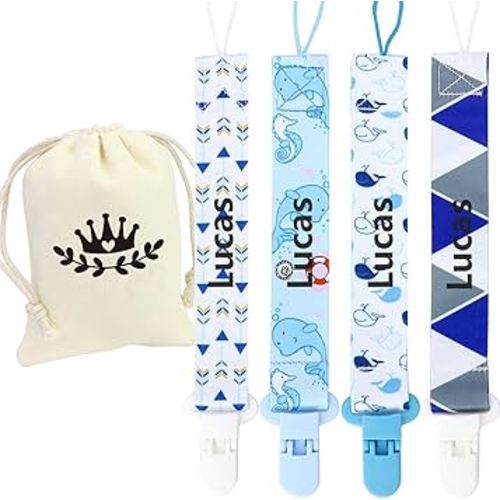 4Pack, Custom Baby Pacifier Holder Clip with Name, Personalized Name Pacifier Clip for Boys and Girls Fits for Most Pacifiers
