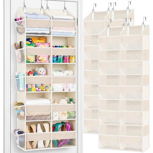 Ofiray-home Over the Door Organizer 5 Tiers,Extra Large Behind Door Storage of 10 Compartments,80 lbs Weight Capacity Over the Door Storage, Door Hanging Organizer for Closet, Diaper Organizer, Beige