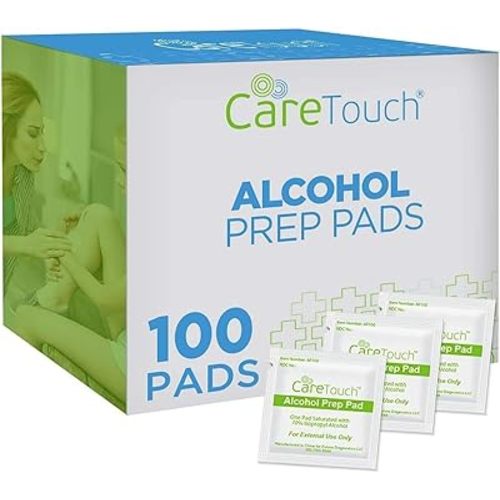 Care Touch Alcohol Wipes - 100 Count Individually Wrapped Alcohol Prep Pads with 70% Isopropyl Alcohol - Sterile 2-Ply Alcohol Swabs Convenient for First Aid, Medical Kits, or Personal Care - 1x2-Inch
