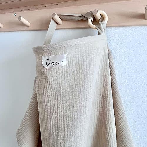 Nursing Cover for Baby Breastfeeding & Pumping | Multi Use Car Seat Stroller Cover | Breathable Soft Muslin Cotton | Breast Feeding Apron & Shawl by TISU (Oat Beige (Neutral))