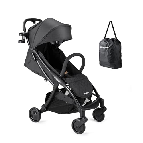 Beberoad Love R2 Travel Stroller for Airplane Lightweight Baby Stroller | Compact Stroller Foldable Infant Toddler Stroller with Cup Holder, Rain Cover and UPF 50+ Waterproof Canopy, Black