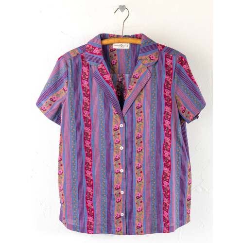 Mix & Match Cotton Short Sleeve Pajama Top - Retro Ribbons Navy – Natural Life