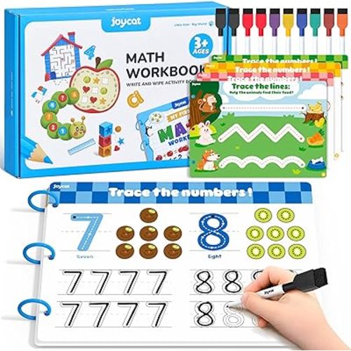 JoyCat Math Game Book - Preschool Learning Activity for Kids Ages 3-5, Number Tracing Workbooks, Math Learning Tools, Travel Cars Activities, Educational Gift Toys for Girls and Boys Ages 4-8