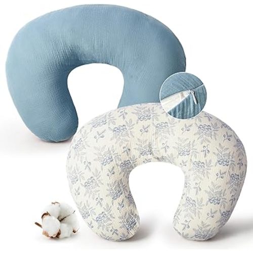 FUNUPUP Muslin Nursing Pillow Cover Compatible with Boppy Nursing Pillow, Soft Baby Nursing Covers for Breastfeeding Pillows for Boys Girls, only Cover, Blueberries & Blue