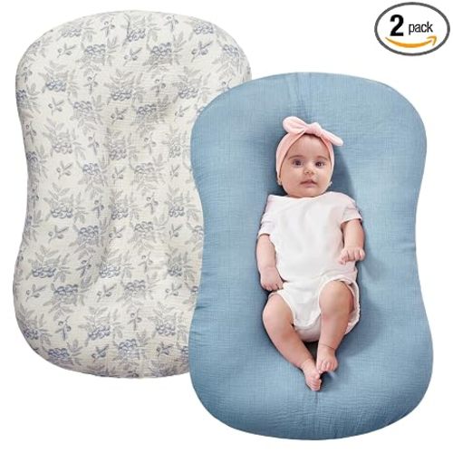 FUNUPUP Muslin Baby Lounger Cover Only Compatible with Snuggle Me Lounger, Infant Pillow Cover for Newborn, Removable Nest Slipcover for Boys and Girls, Only Cover, Blueberries & Blue