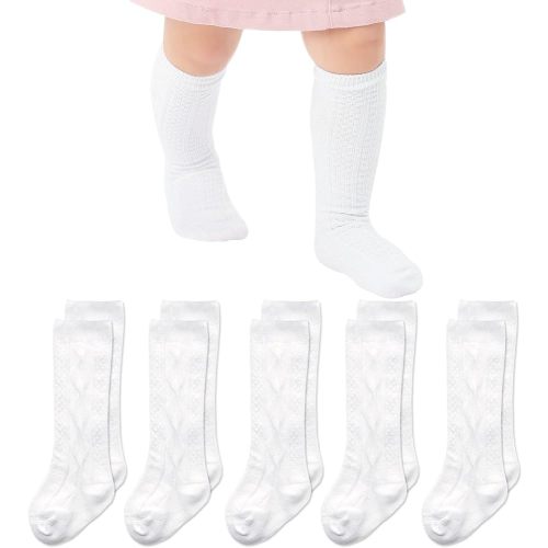 Baby Knee High Socks Cable Knit Long Stockings Seamless Cotton Socks-Newborn Infant Toddler Boys Girls 3/5 Pairs