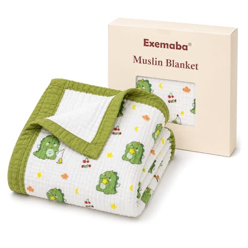 Muslin Baby Blanket, 6-Layer Cotton Infant Crib Quilt(Dinosaur) | Oversize 42"x43" Newborn Swaddle Receiving Blanket, Toddler Stroller Nursery blanket for Boys Girls, Kids Bath Towel