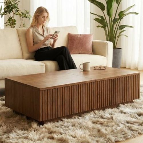 Luck Live Modern 51.1" Lift-top Coffee Table with Storage Drawers Walnut Color living rooms