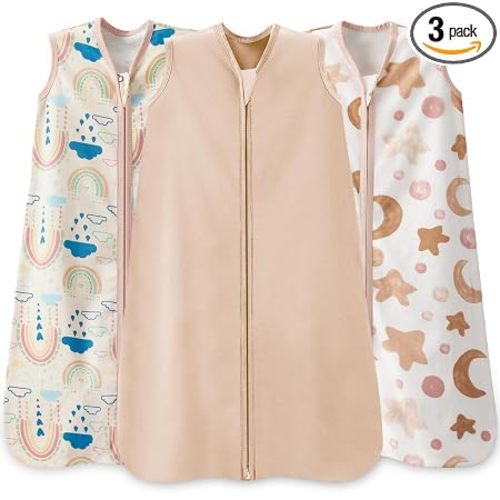 Baby Sleep Sack 0-6 Months,100% Cotton TOG 0.5 Wearable Blanket for Newborn and Infant, 3 Pack 2-Way Zipper Lightweight Sleeping Bags for Toddler