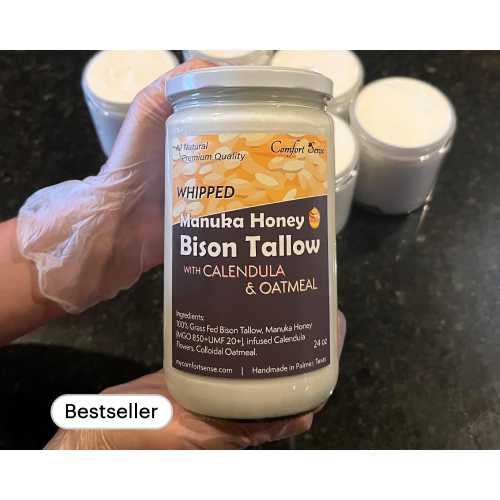 CALENDULA & OATMEAL Bison with Manuka Honey Whipped Tallow Cream with 850+MGO Manuka Honey, Whipped Tallow, Grass fed fat, body moisturizer