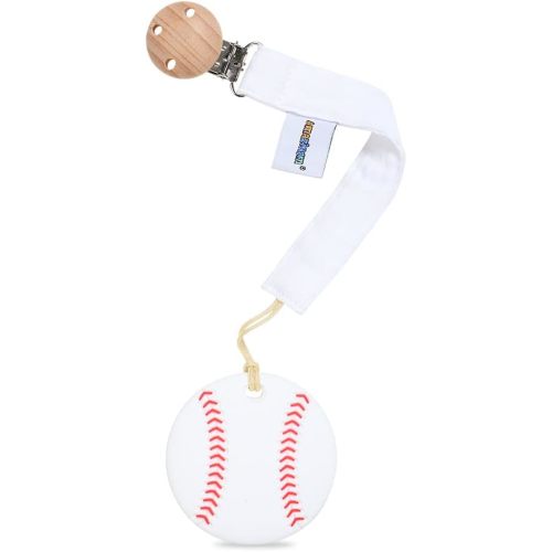 Baby Food Grade Silicone Sports Shape Teether Toy with Pacifier Clip Holder,Teething Pain Relief Toys Gift Set for 3 Months+ Boys and Girls,Freezer Safe,BPA Free (Baseball)