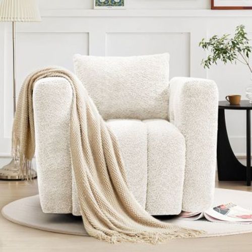 Hyleory Wooden Frame Swivel Chair with Soft Fabric Upholstery, 360° Rotation, Comfortable Ergonomic Design for Living Room and Office Seating
