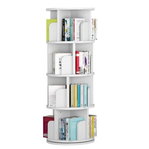 Rotating Bookshelf, 4-Tier Bookcase Storage Rack for Kids & Adults, Corner Spinning Book Shelf for Small Space, Wood Revolving Bookcase Organizer