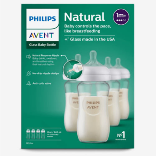 Philips Avent Glass Natural Baby Bottle with Natural Response Nipple - 8 Oz, 4