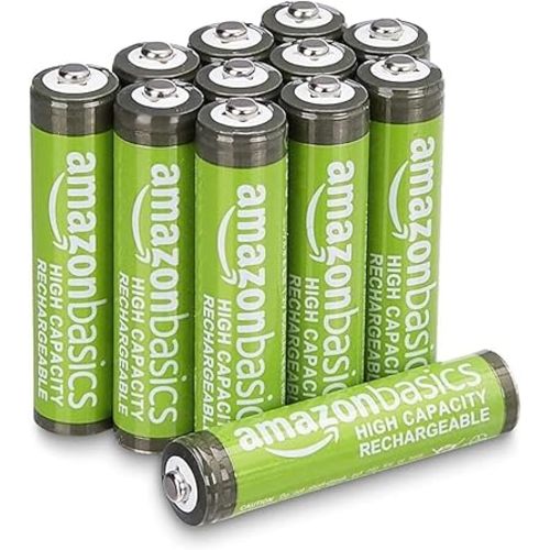 Amazon Basics 12-Pack Rechargeable AAA NiMH High-Capacity Batteries, 850 mAh, Recharge up to 500x Times, Pre-Charged