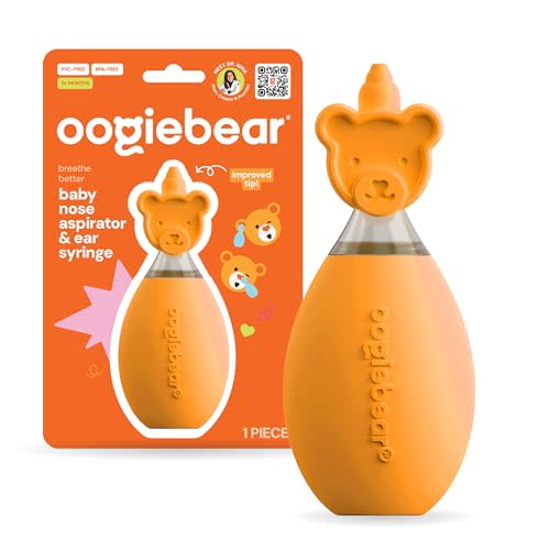 oogiebear: Baby Nasal Aspirator - Safe Booger & Earwax Remover for Newborns, Infants, Toddlers - Better Syringe, Airtight Suction, Nose Sucker - Essential Baby Stuff, Diaper Bag Must-Haves, Orange