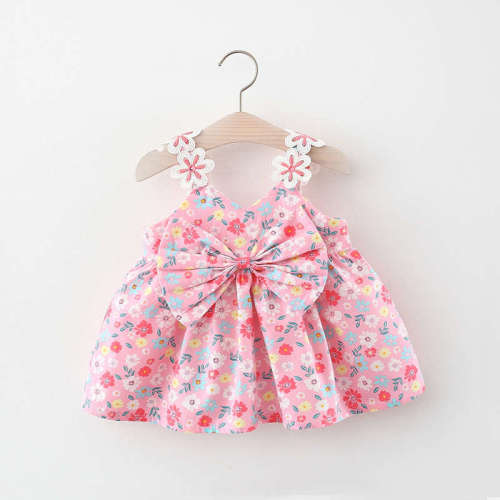 Baby Girl Bow Decor Floral Cami Dress - hibobi
