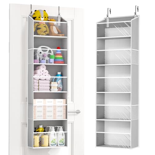 ULG Clear Over The Door Organizer 5-Tier Hanging Storage with 4 Side Pockets,Back of Door Organizer for Pantry, Bathroom, Nursery, Light Grey