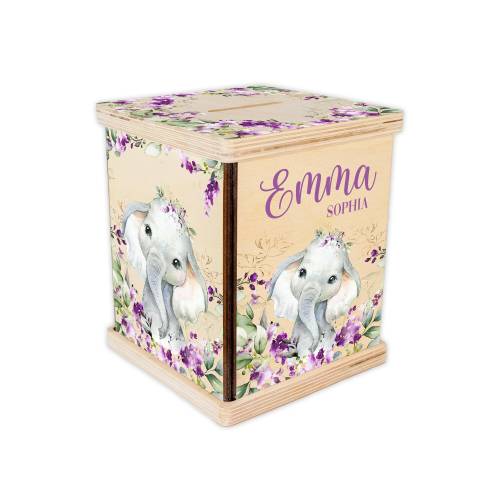 Girl Elephant Piggy Bank, Safari Nursery, Baby Girl Gift, Personalized Piggy Bank, Toddler Room Gift, Safari Coin Bank, Baby Gift, S51