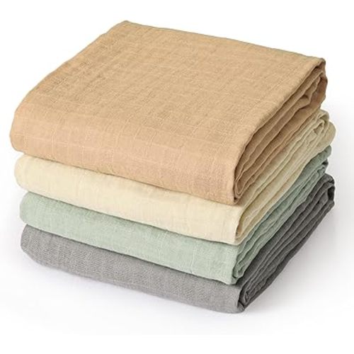 david's kids 4 Pack Baby Muslin Swaddle Blankets 47" x 47", 100% Cotton Swaddle Wrap for Boys Girls, Ultra Soft Breathable Receiving Blanket for Newborns, Sepia & Sage Green & White Cap & Grey