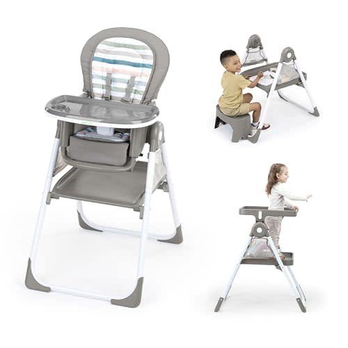 Ingenuity Proper Positioner Create Up Baby High Chair, 9 Modes of Use, Toddler Tower, Table and Chair, Foldable, Adjustable Footrest, 90 Degree Posture Aids Digestion, Ages 0-5 Years - Soulful Skies