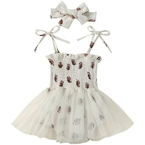 BeQeuewll Newborn Girl Football Outfit Baby Game Day Clothes Infant Tutu Romper Dress Bodysuit Headband Rugby Toddler Rompers