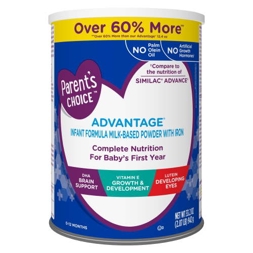 Parent's Choice Advantage Infant Formula Powder with Iron; DHA, Lutein, Vit E, 942 Gram HSA/FSA Eligible